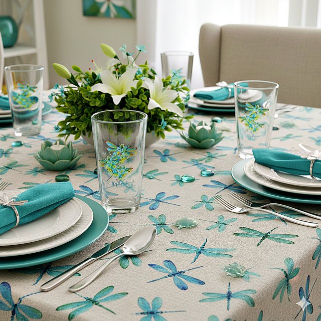 Copo De Pint Teal Dragonfly splatter personalizado (Criador carregado)