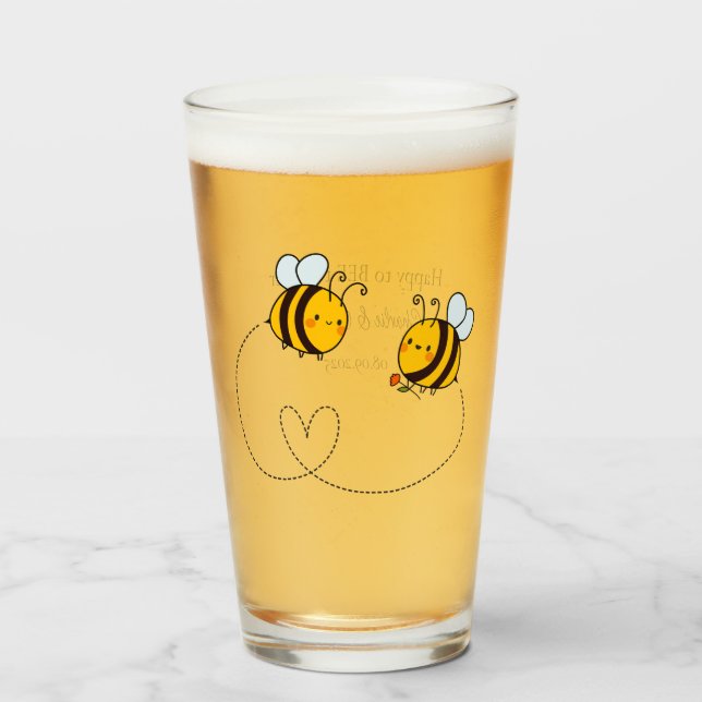 Copo De Pint Texto Personalizado Abelhas Felizes de Amor (Frente (Preenchido))
