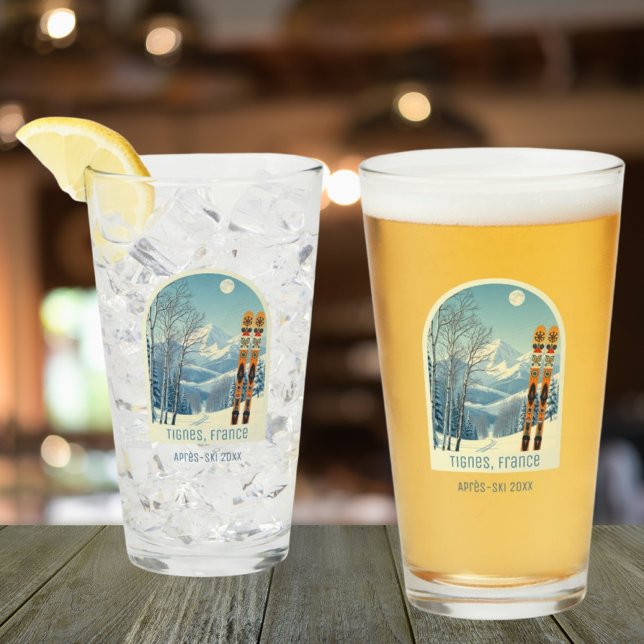 Copo De Pint Tignes France vacaaprès ski cerveja glass (Criador carregado)