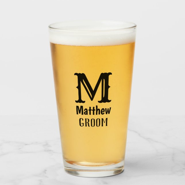 Copo De Pint Tipografia Inicial Moderna Monograma Noivo (Frente (Preenchido))