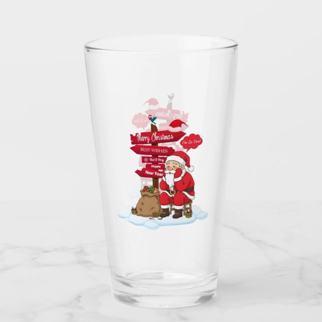 Copo De Pint Tired Santa Glass Cup Cold Drink Collectible (Frente)