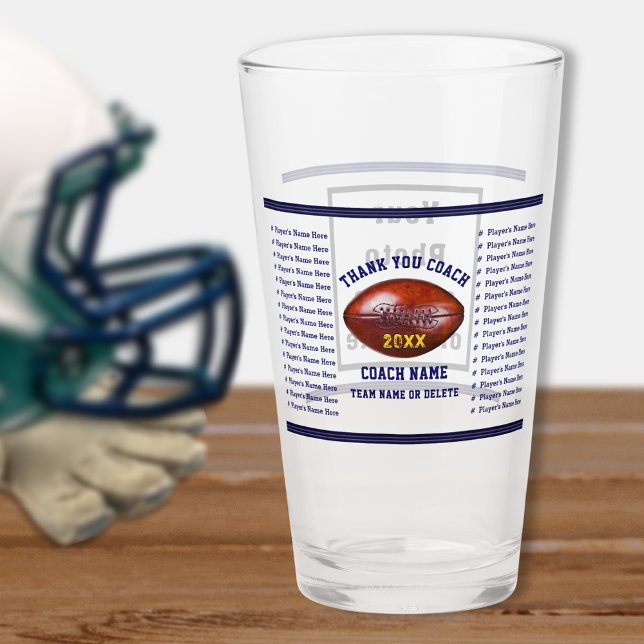 Copo De Pint Todos os Nomes de Jogadores Foto-treinador de Fute (Gift ideas for football coaches. Personalized football coach gifts. Football Coach Thank You Gifts.)