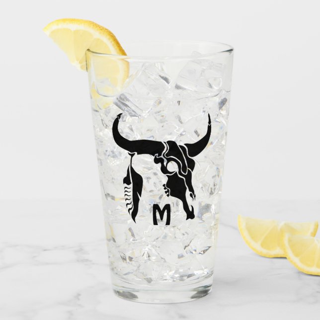 Copo De Pint Touro Longhorn Tribal com pena preta (Gelo frontal)