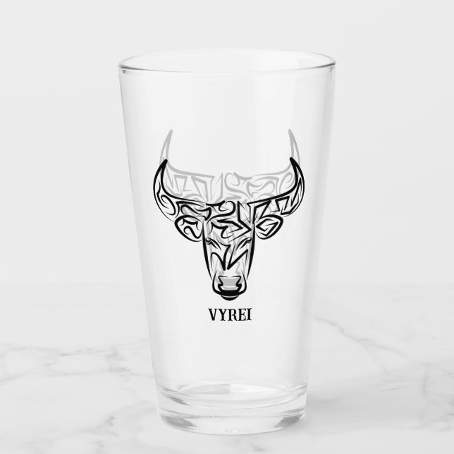 Copo De Pint Touro Tribal Negro e Branco / Ox (Frente)