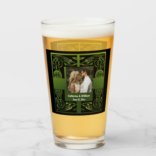 Copo De Pint Tradicional Green Irish Celtic Design (Frente (Preenchido))