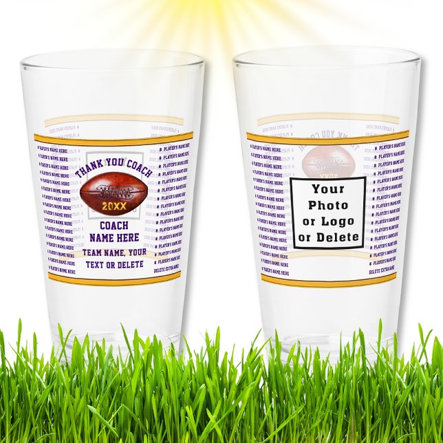 Copo De Pint Treinador de Futebol Apresenta, 64 Nomes de Jogado (Football Coach Gift Ideas, Personalized with up to 64 players names. Football Glass. Football coach.)