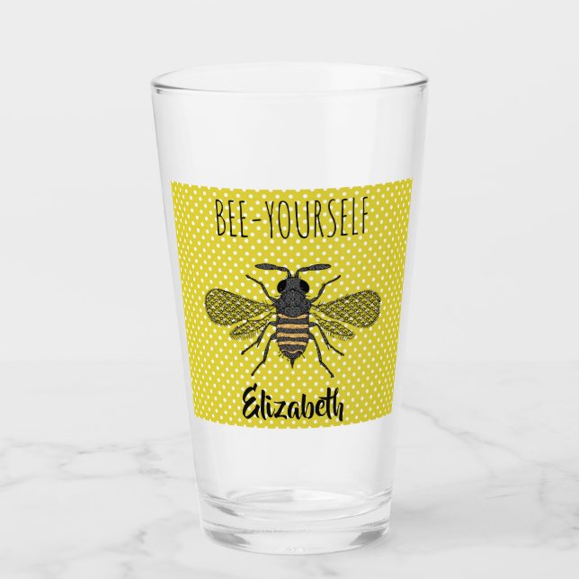 Copo De Pint Trendy BEE Yself Yellow Polkadot DECOR Nomeado (Frente)