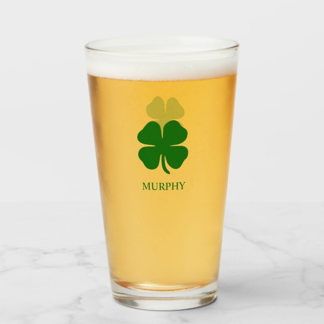 Copo De Pint Trevo de Quatro Folhas Verde Personalizado (Frente (Preenchido))