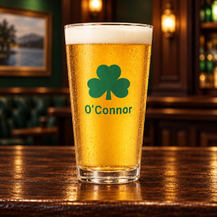Copo De Pint Trevo Verde Irlandês Nome da Família Personalizado