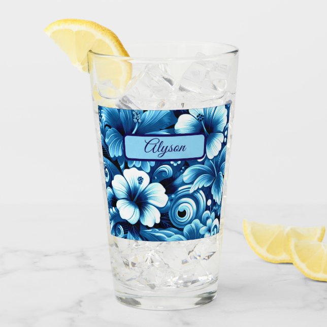 Copo De Pint Tropical Hawaiian Flowers Hibiscus Personalized (Gelo frontal)