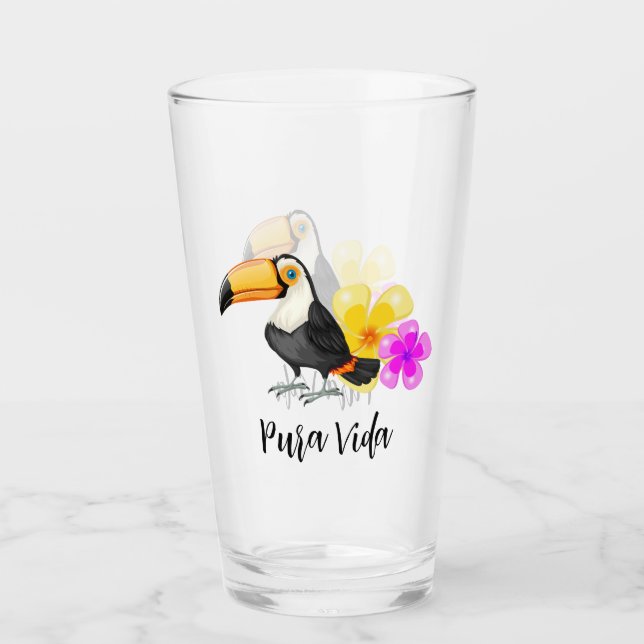 Copo De Pint Tropical Toucan Pura Vida Bebendo Glass Tumbler (Frente)