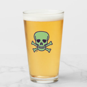 Copo De Pint Tumbido de vidro do crânio verde