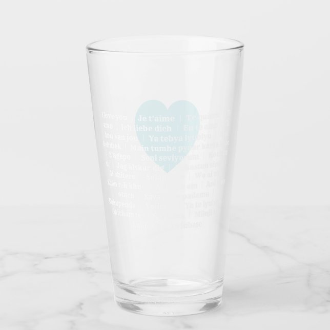 Copo De Pint Tumbler de amor multilíngue - Azul minúsculo (Frente)