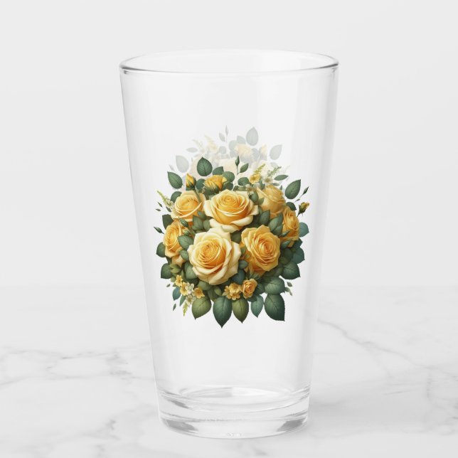 Copo De Pint Tumbler de Bebidas com Rosas Amarelas (Frente)