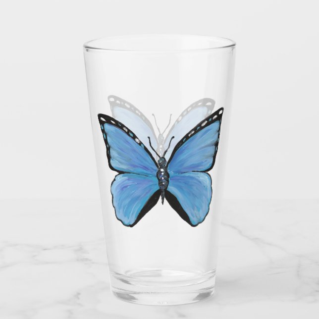 Copo De Pint Tumbler de vidro da borboleta azul (Frente)