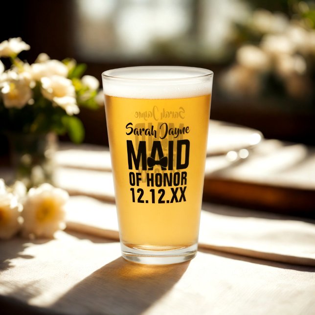 Copo De Pint Tumbler de vidro da Madrinha de casamento de festa (A glass just for your Maid of Honor. Add her name and your wedding date)