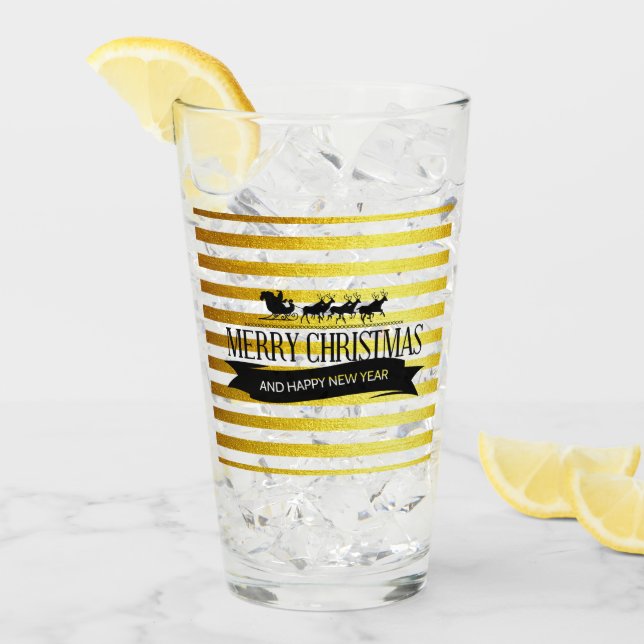 Copo De Pint Tumbler de Vidro Dourado de Natal (Gelo frontal)