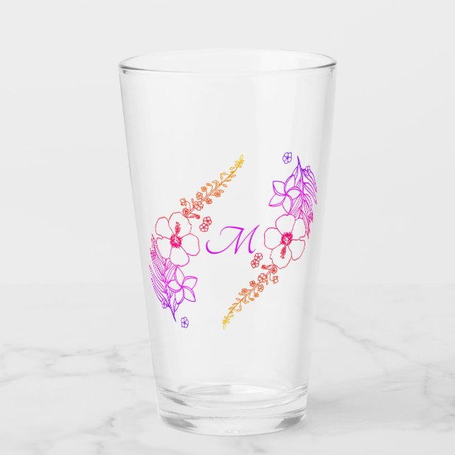 Copo De Pint Tumbler de vidro floral Monogrammed (Frente)