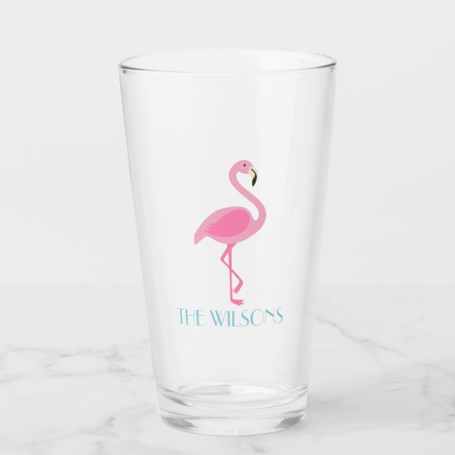 Copo De Pint Tumbler de Vidro Personalizado Flamingo Rosa (Frente)