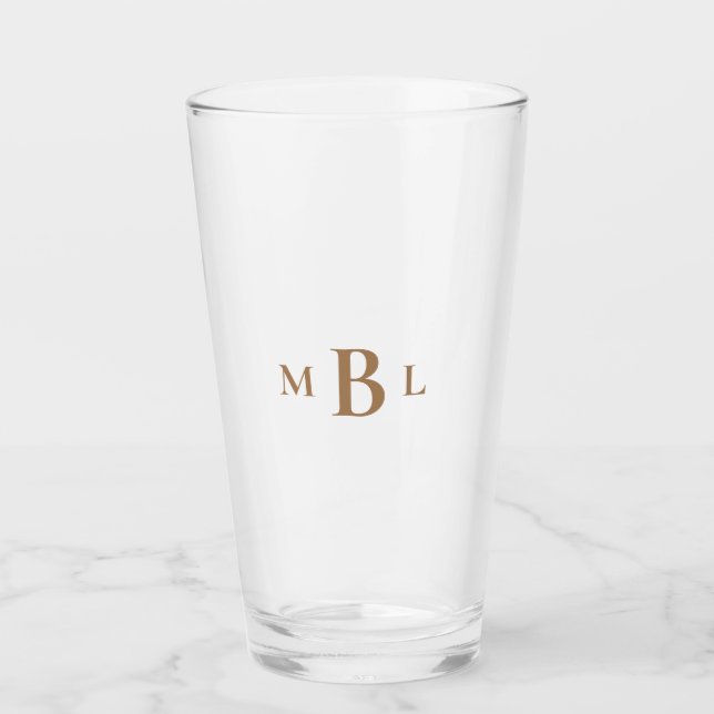 Copo De Pint Tumbler Dourado Monograma de Casamento (Frente)