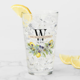 Copo De Pint Tuscan Lemons Olives Monograma Nome Bebendo