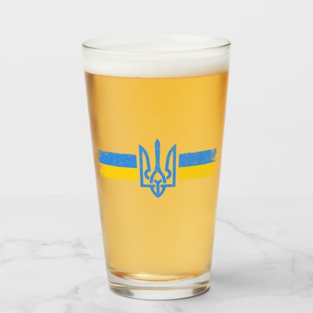 Copo De Pint Ucrânia Trident - Símbolo de Bandeira da Ucrânia (Frente (Preenchido))