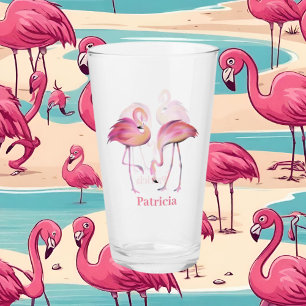 Copo De Pint um flamingo bonito, adicione nome praia Glass