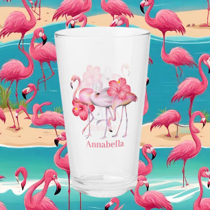Copo De Pint um flamingo fofo, adicione nome praia
