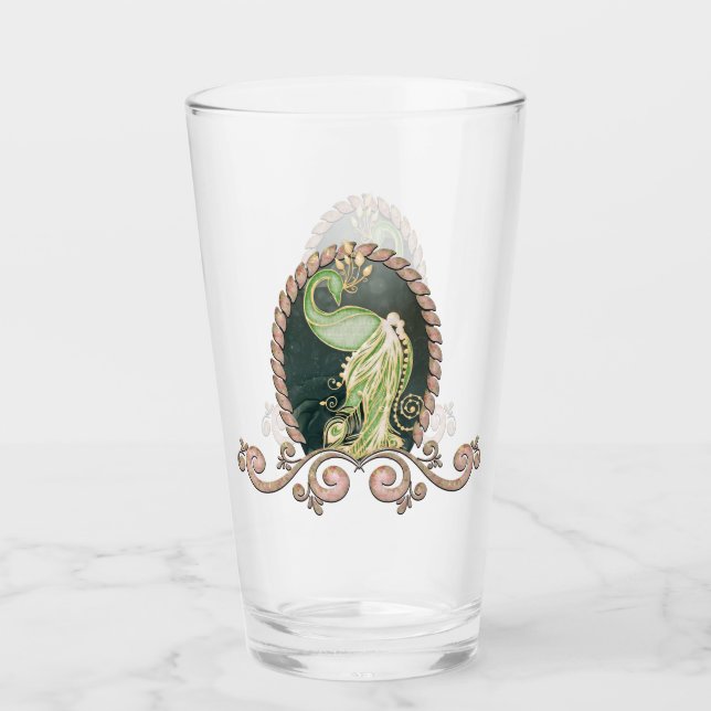 Copo De Pint Um pavão majestoso em ouro e verde (Frente)