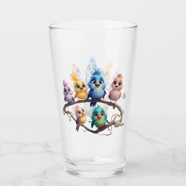 Copo De Pint Uma bela parada de pássaros de desenho animado em  (Frente)