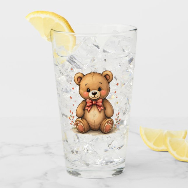 Copo De Pint Urso marrom pequeno e fofo com gravata (Gelo frontal)