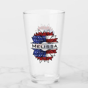 Copo De Pint US Flag Sunflower Com Nome