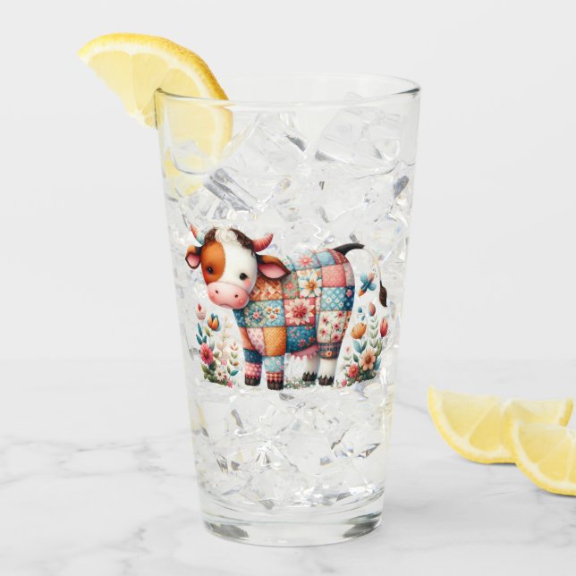 Copo De Pint Vaca De Sistema Whimsical Com Acentos Florais (Gelo frontal)