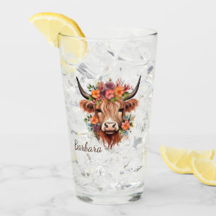 Copo De Pint Vaca Highland Moderna Personalizada com Flores