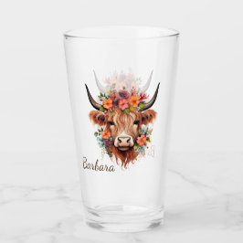 Copo De Pint Vaca Highland Moderna Personalizada com Flores