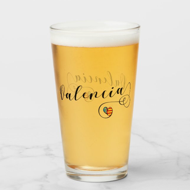 Copo De Pint Valencian Flag Heart, Valencia, Espanha (Frente (Preenchido))