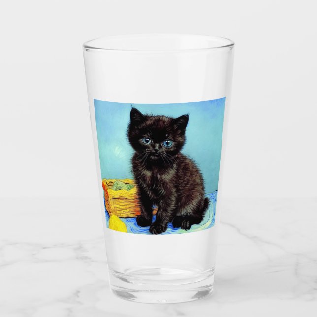 Copo De Pint Van Gogh Black Kitten com Yarn (Frente)