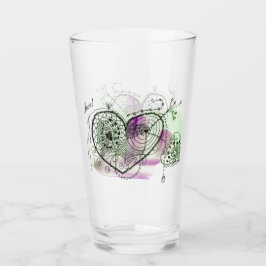 Copo De Pint Verde e Roxo com Corações Brancos