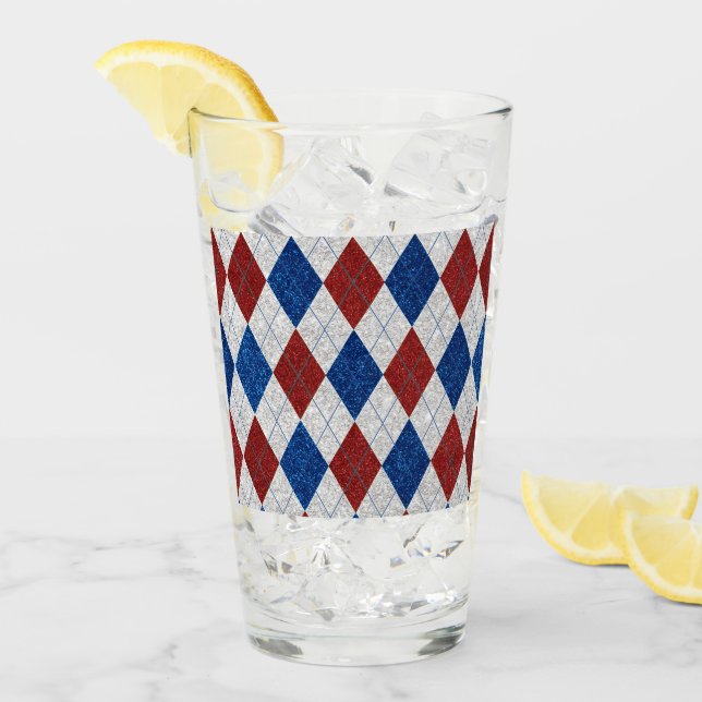Copo De Pint Vermelho, Branco, Argyle Azul Julho 4 Brilho (Gelo frontal)