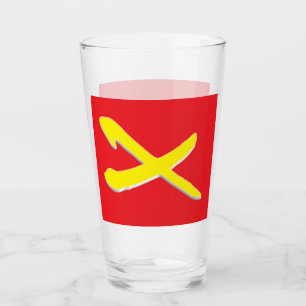 Copo De Pint Vermelho com um padrão de cruz amarelo brilhante