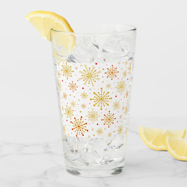 Copo De Pint Vermelho e Dourado Starburst do Médio Atômico Retr (Gelo frontal)