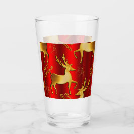 Copo De Pint Vermelho Festivo e Reinado Dourado Feliz Natal