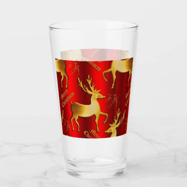 Copo De Pint Vermelho Festivo e Reinado Dourado Feliz Natal (Frente)