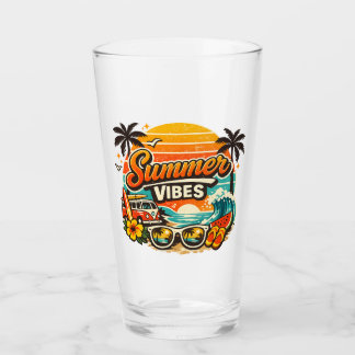 Copo De Pint Vibrações de Verão Praia Sunset Retro