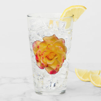 Copo De Pint Vibrant Yellow and Pink Rose Drinking Glass
