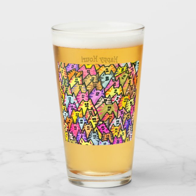 Copo De Pint Vidro 021 - GATOS - happy hour (Frente (Preenchido))