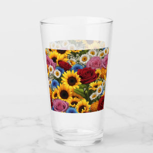 Copo De Pint Vidro bebendo - Girassol Rose Bouquet #1