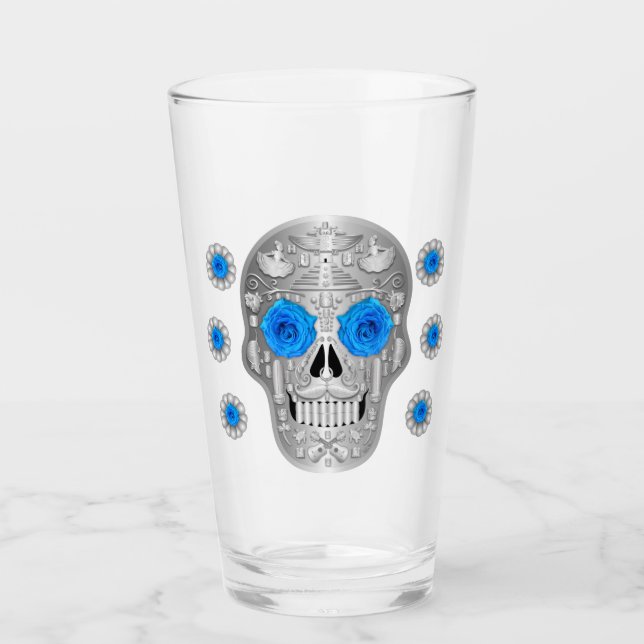 Copo De Pint Vidro Chrome Calavera (Rosa azul) (Frente)