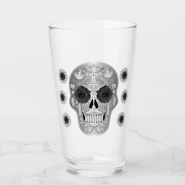 Copo De Pint Vidro Chrome Calavera (Rosa preto) (Frente)