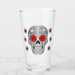 Copo De Pint Vidro Chrome Calavera (Rosa vermelha)